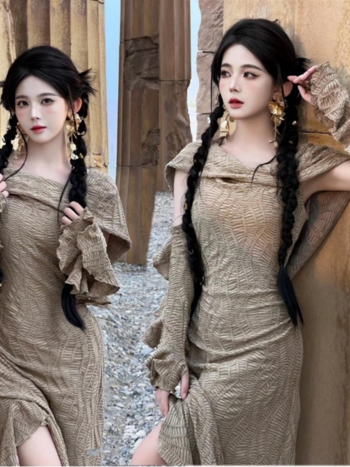 Ethnic Fashion Photography - Abito lungo a tema desertico, moda